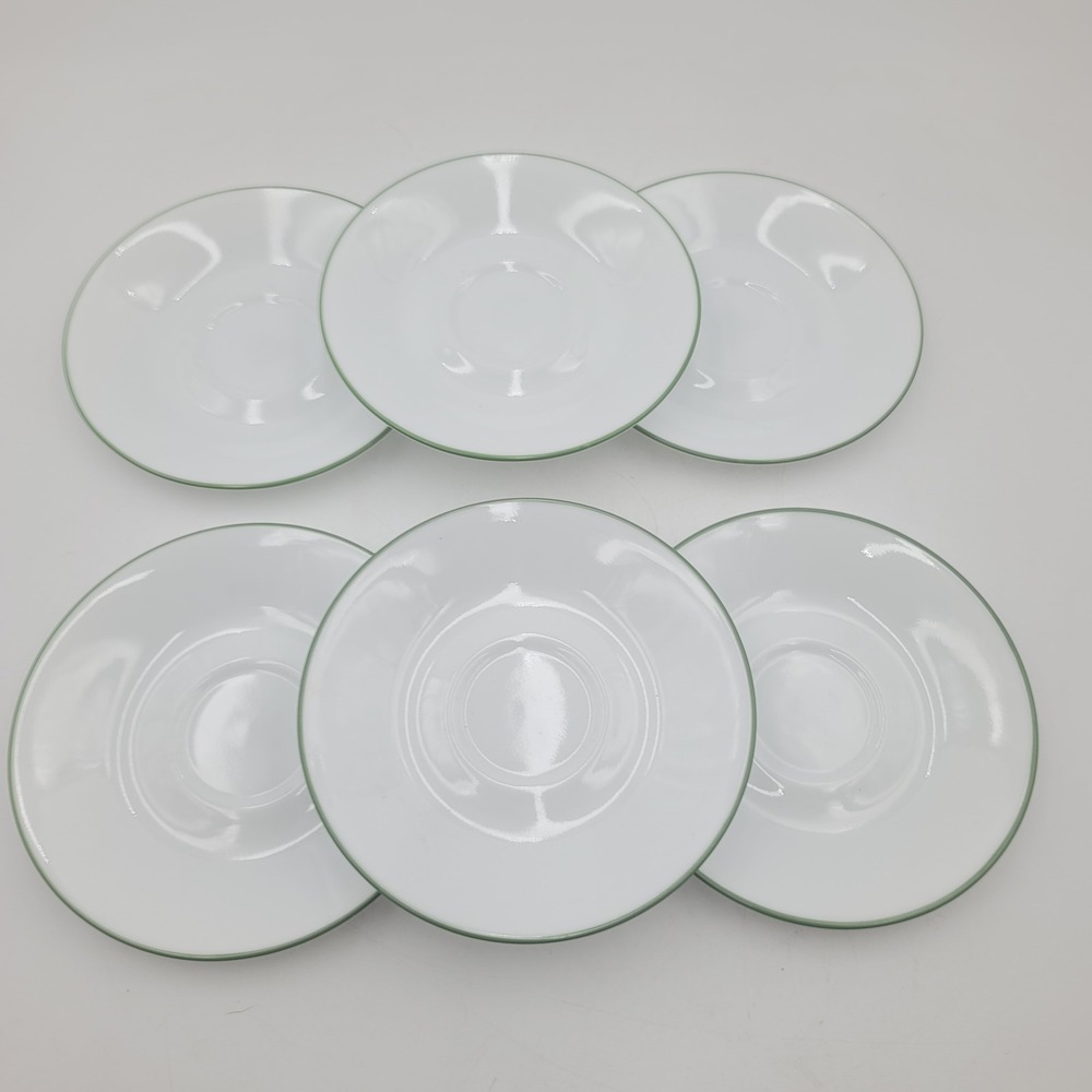 6pc Corelle by Corning Green Rim White Saucer Plates Made in USA